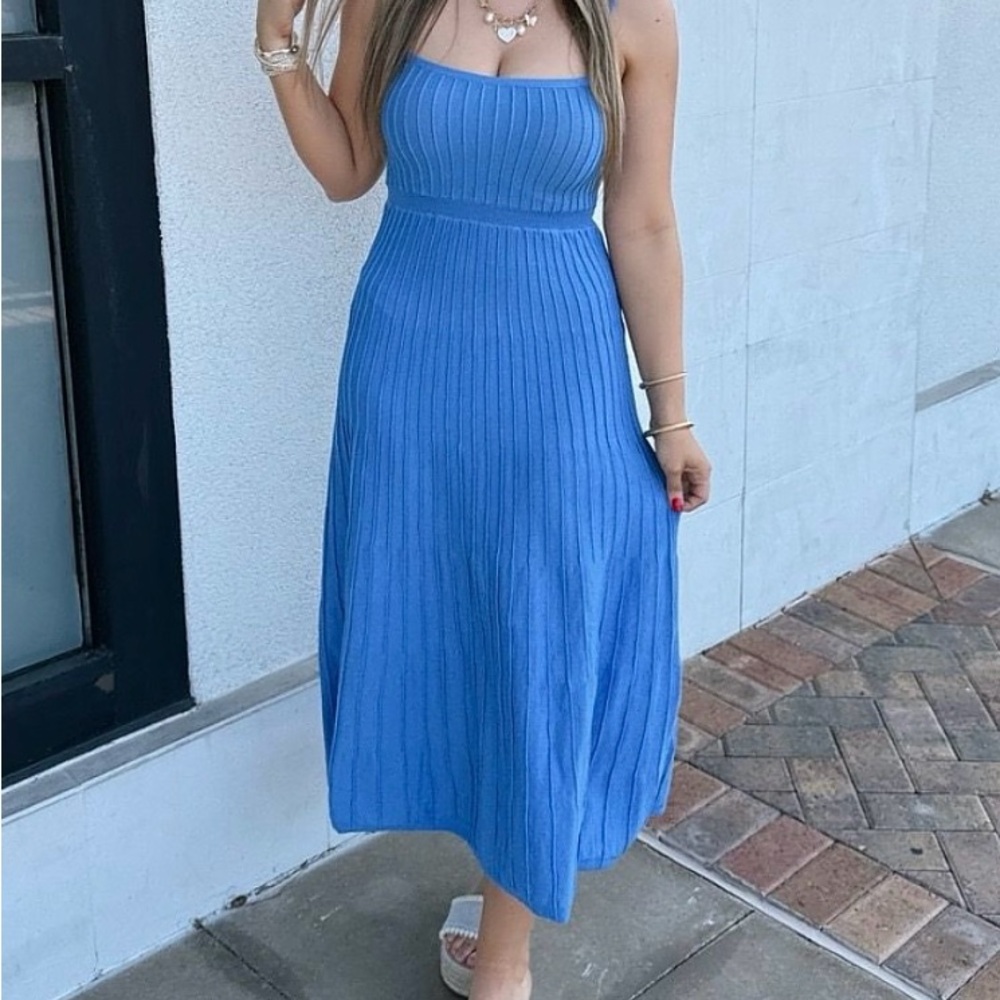 Blue Ribbed Maxi Dress M
